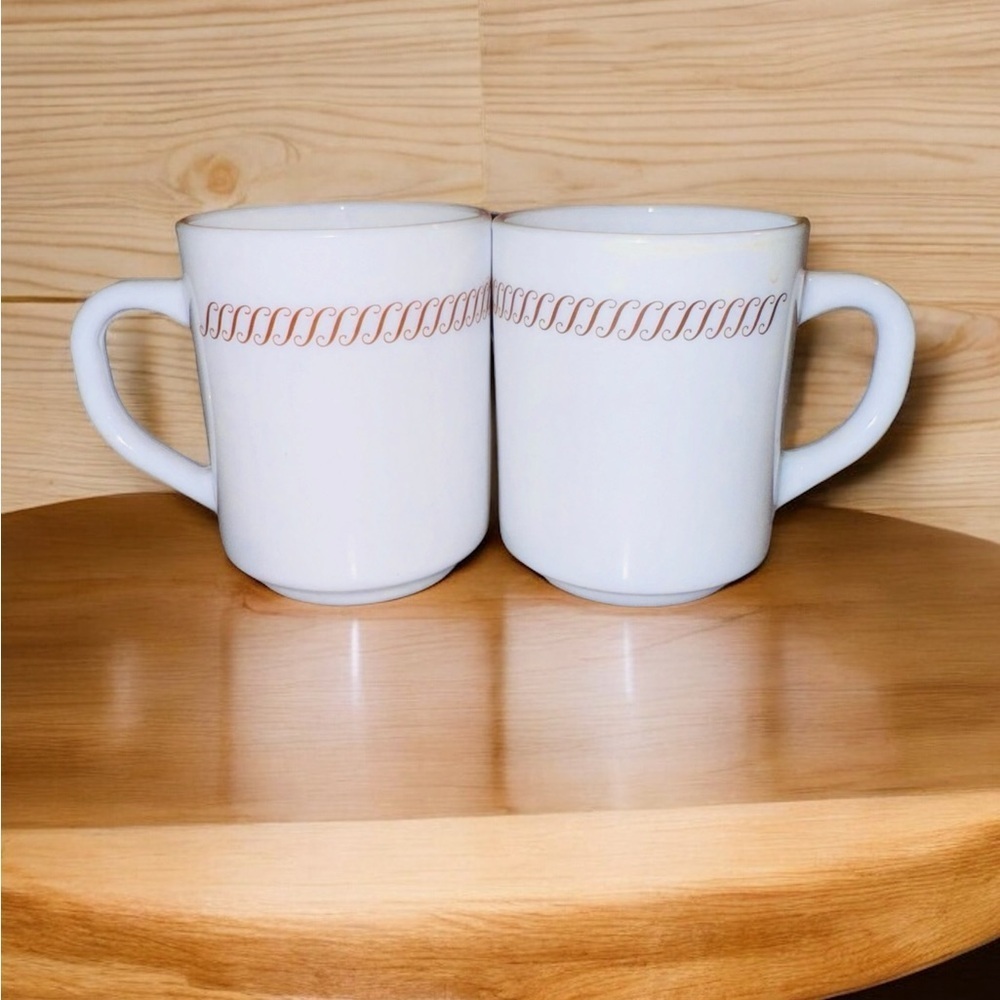 Vintage '60s Set of 2 Milk Glass Coffee Cups Arcopal France Restaurant Ware